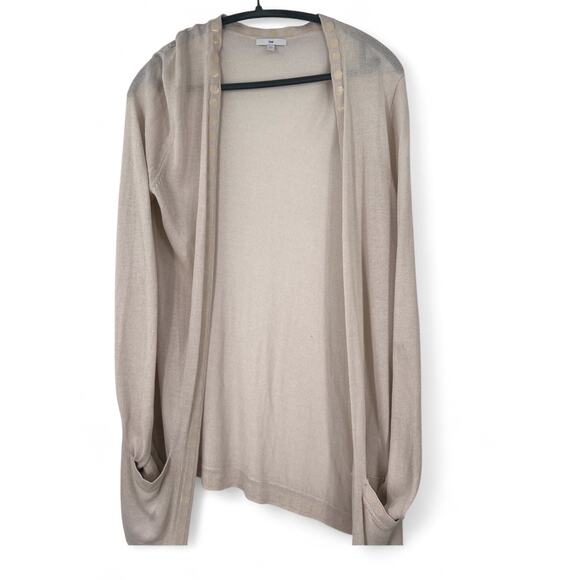GAP | L | Cardigan Sheer Open Front Sweater Large Sequin Mesh Trim Cream Beige - Picture 2 of 7